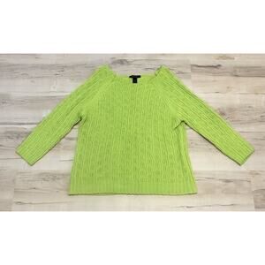 Ashley Stewart Women 22 24 Sweater Knit Wide Neck Line Long Sleeve Lime Green